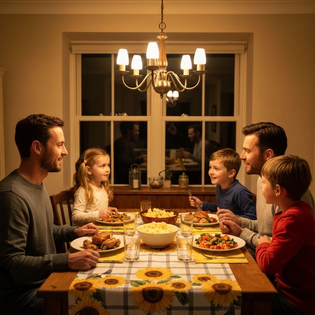 Family sharing a relaxed dinner at home around the dining table